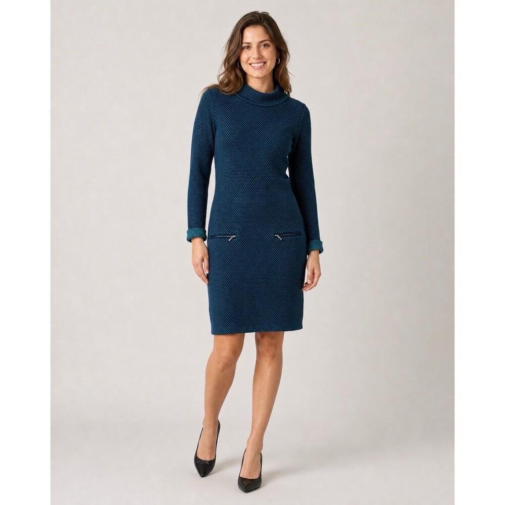 Boden Dress Size 2 Blue Green Wool Blend Zip Pockets Office Preppy